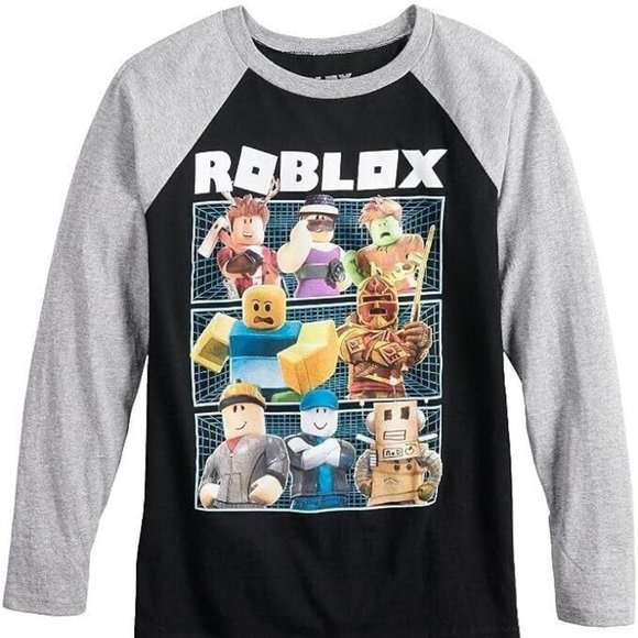 Roblox Youth Boys Multi-Character Black Shirt With Gray Long Sleeves New - Picture 5 of 5
